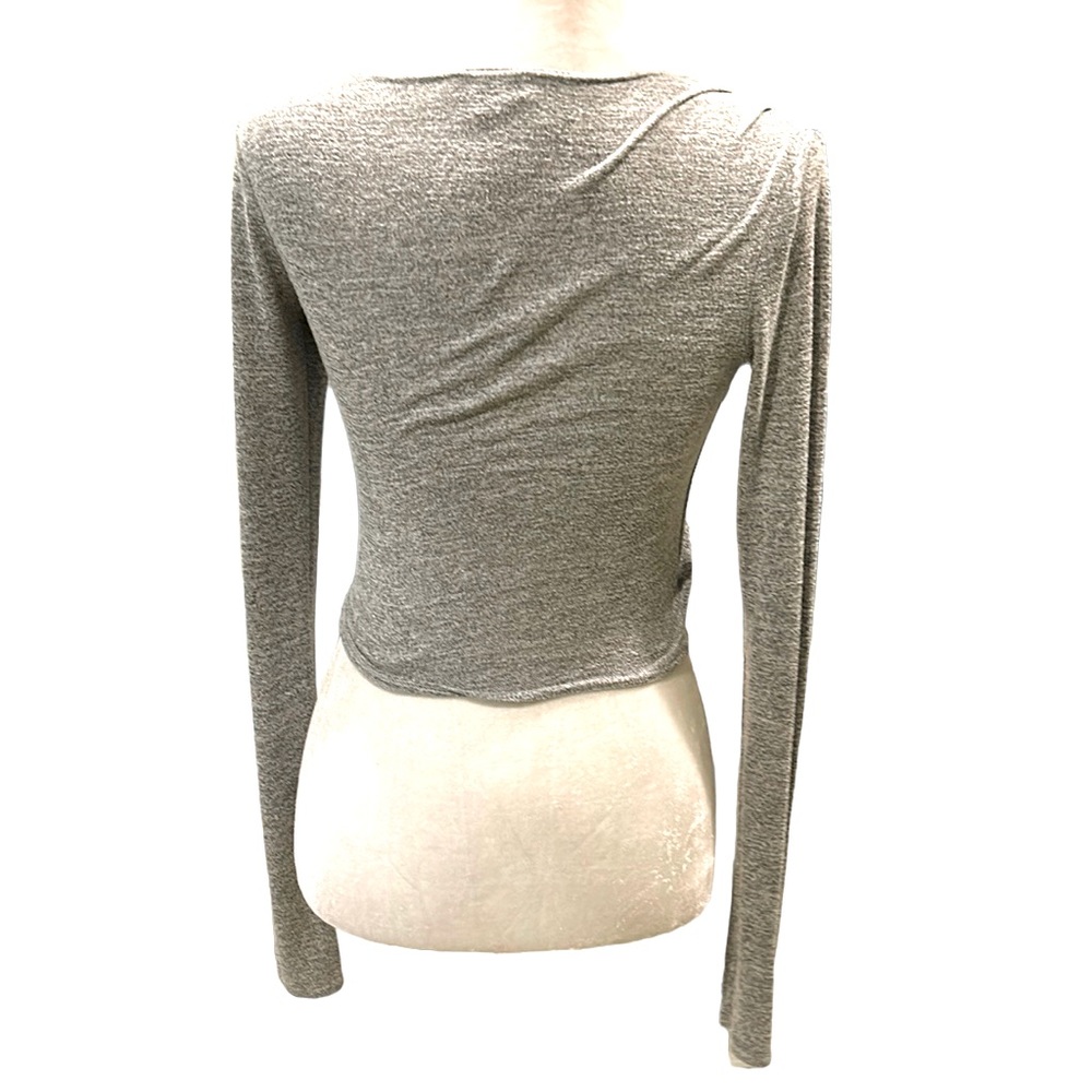Aritzia Wilfred Free Flavia Heather Gray Long Sleeve Wrap Crop Top Baby Tee - XS - Picture 7 of 13